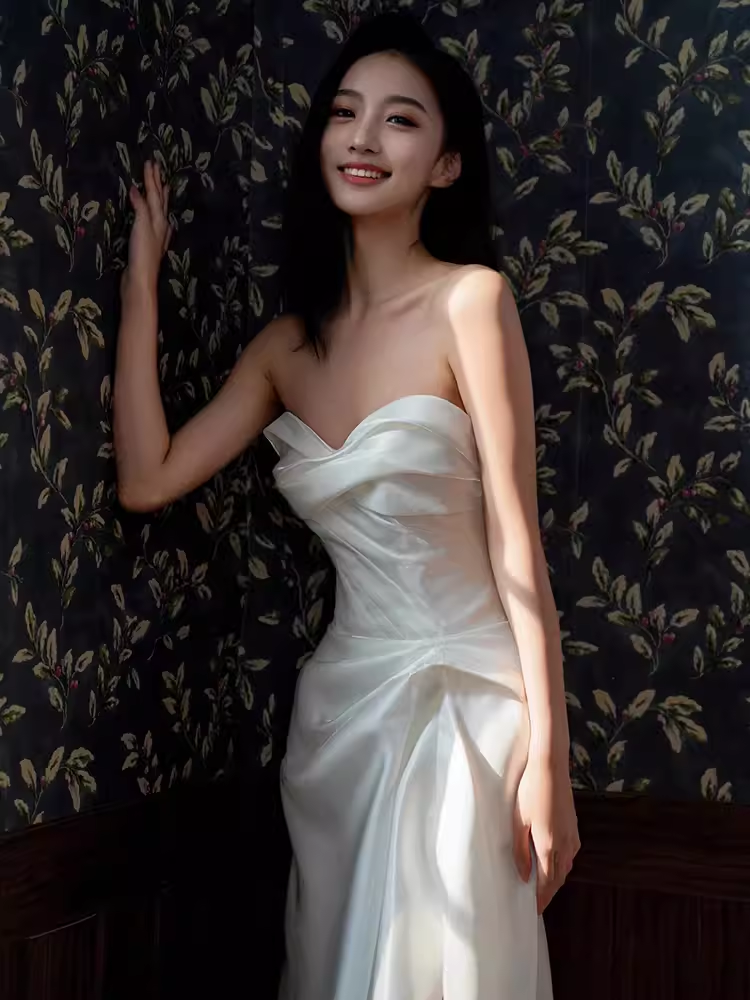 Simple Mermaid Sweetheart Satin Ruffles Long White Slit Wedding Dresses