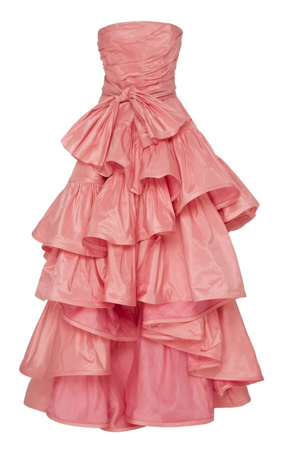 Ball Gown Strapless Pink Long Prom Dresses Evening Dress With Ruffles