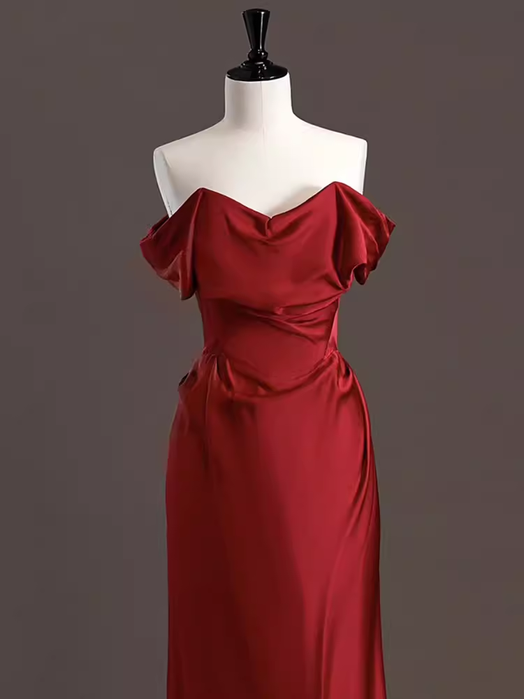 Sexy Mermaid Red Off The Shoulder Long Prom Dresses Satin Birthday Outfits