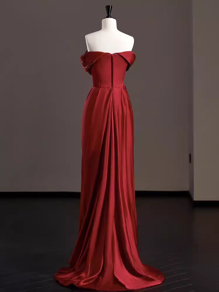 Sexy Mermaid Red Off The Shoulder Long Prom Dresses Satin Birthday Outfits