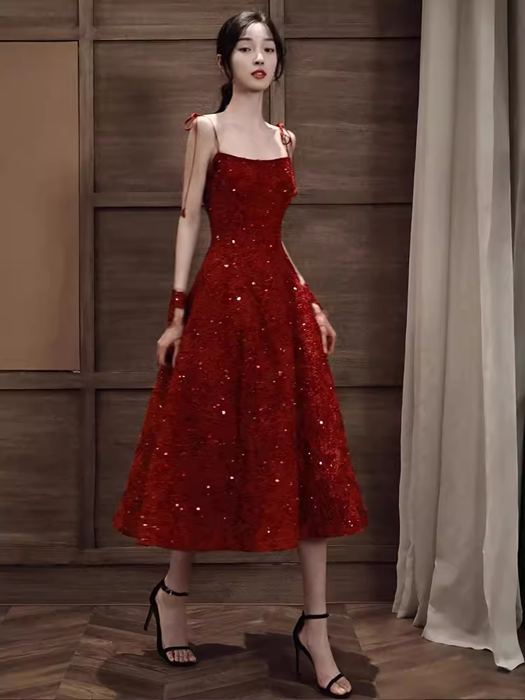 Sexy A Line Spaghetti Straps Red Prom Dresses Lace Birthday Outfits