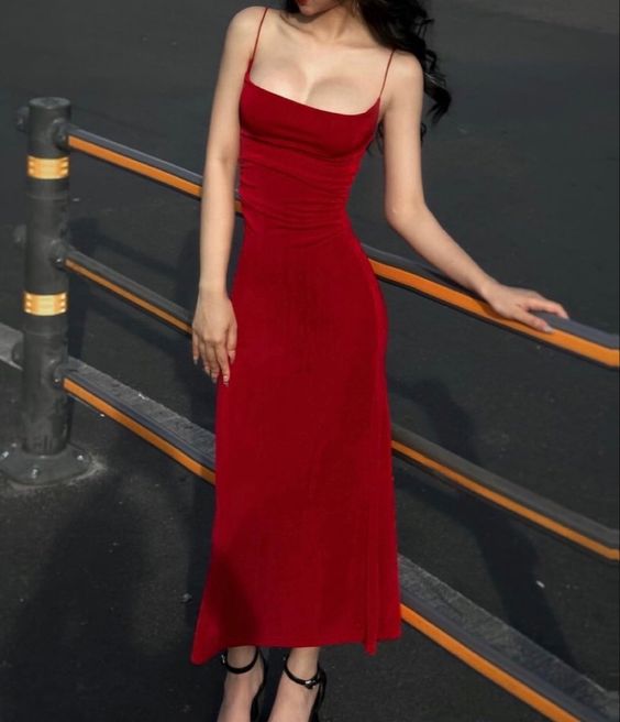 Classic Sheath Spaghetti Straps Red Prom Dresses