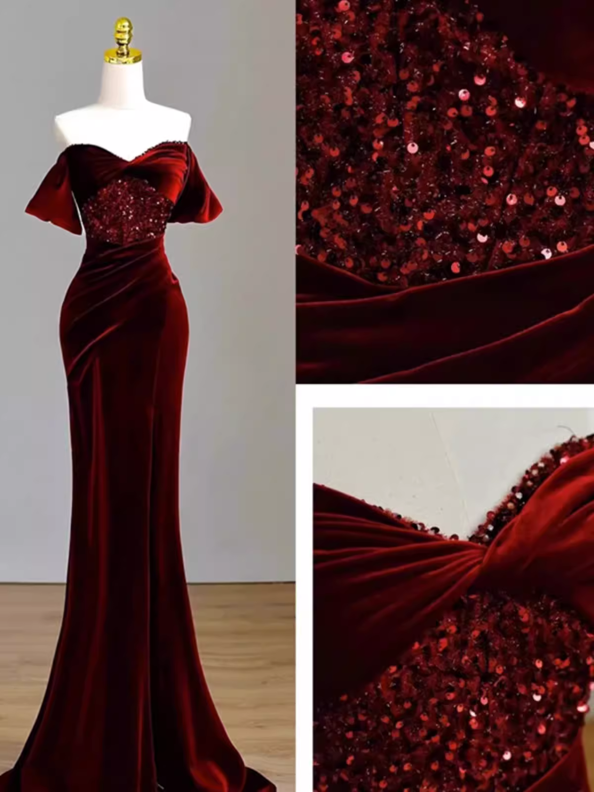 Sexy Mermaid Burgundy Off The Shoulder Long Prom Dresses Satin Birthday Outfits