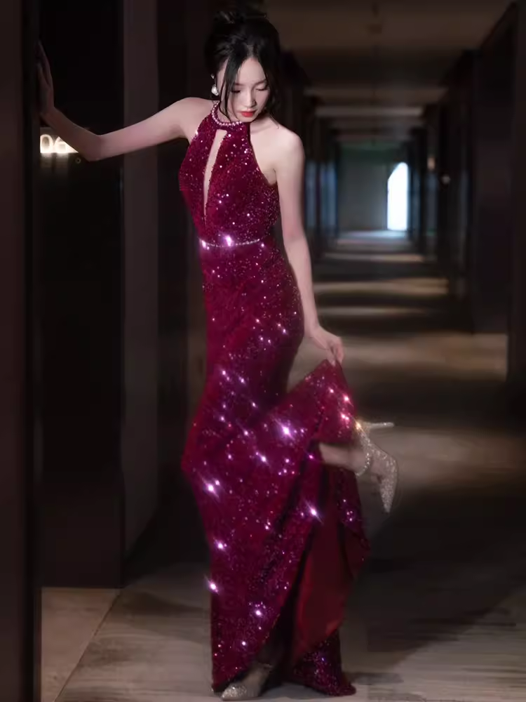 Sexy Mermaid Scoop Neckline Sequin Prom Dresses Long Birthday Outfits