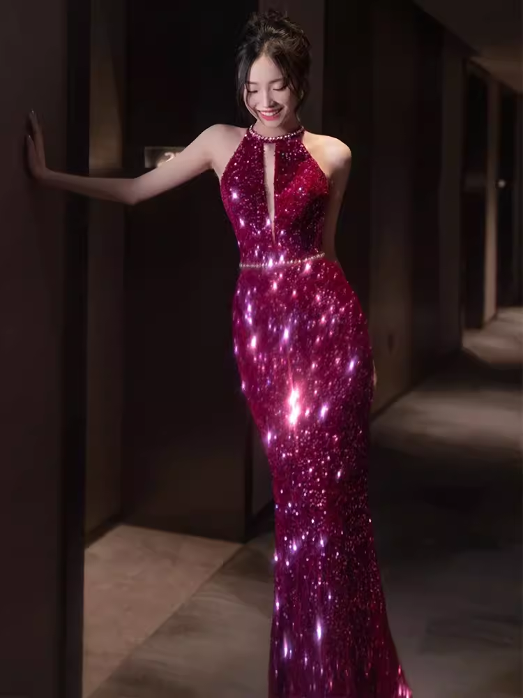 Sexy Mermaid Scoop Neckline Sequin Prom Dresses Long Birthday Outfits