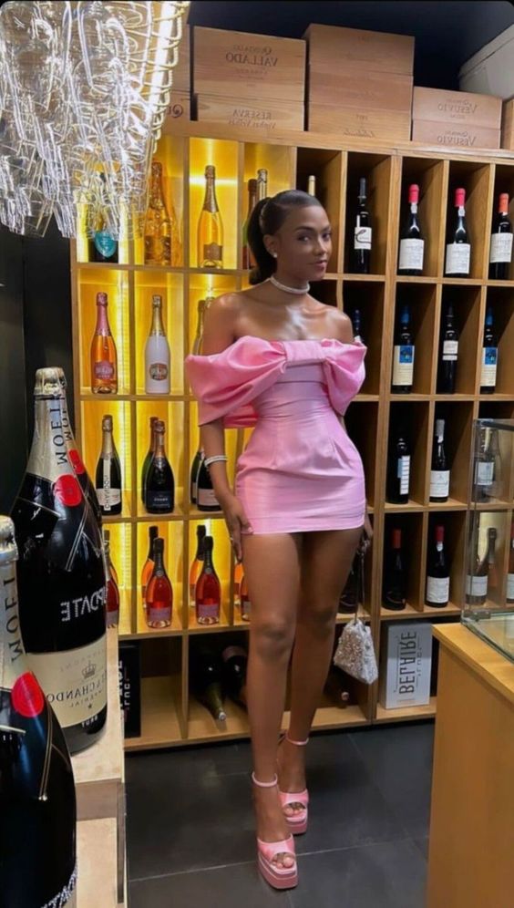 Off The Shoulder Pink Homecoming Dresses Bowknot Short Hoco Dress