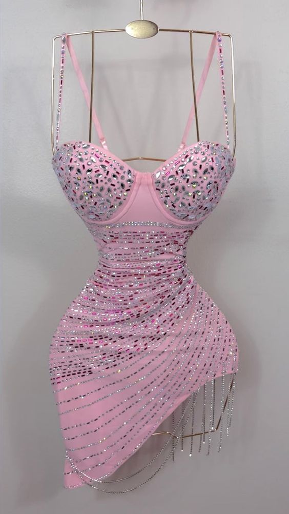 Sexy 18th Birthday Outfits Sheath Spaghetti Straps Pink Homecoming Dress Short Mini Party Dress With Beads