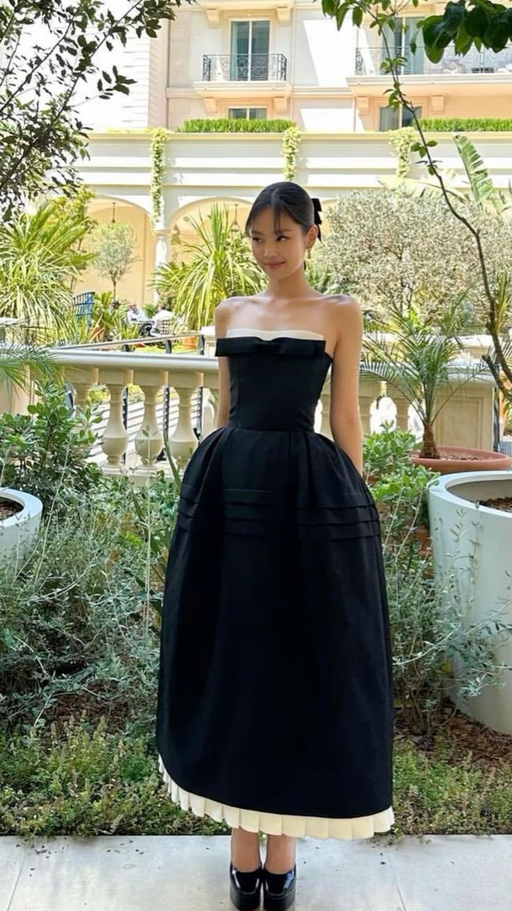 Cute Ball Gown Strapless Black Satin Ankle Length Prom Dresses With Ruffles Evening Dress