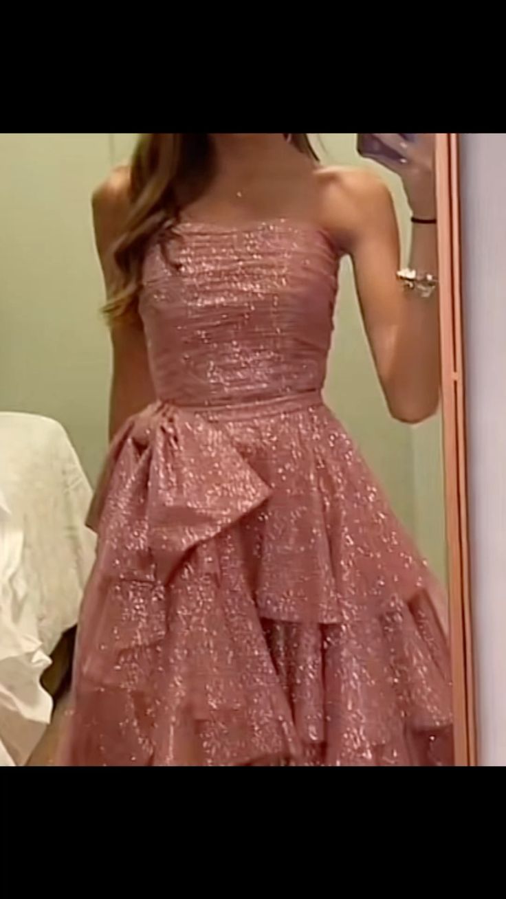 Fancy High Low Strapless Pink Sequin Long Prom Dresses Evening Dress