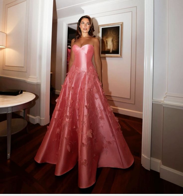 Classy A Line Sweetheart Light Pink Satin Long Prom Dresses Evening Dress With Beads Flowers