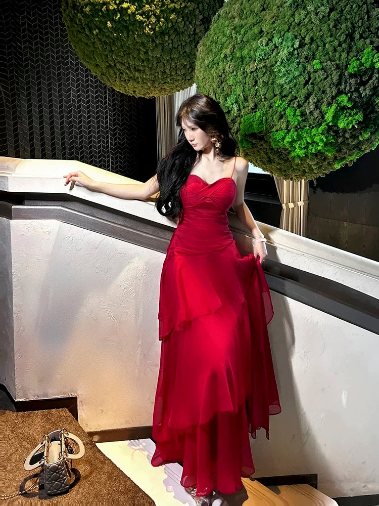 Gorgeous Sheath Spaghetti Straps Red Long Prom Dresses Evening Dress