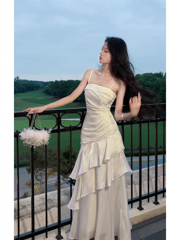 Beautiful Mermaid Spaghetti Straps Ivory Long Party Dresses Prom Dress