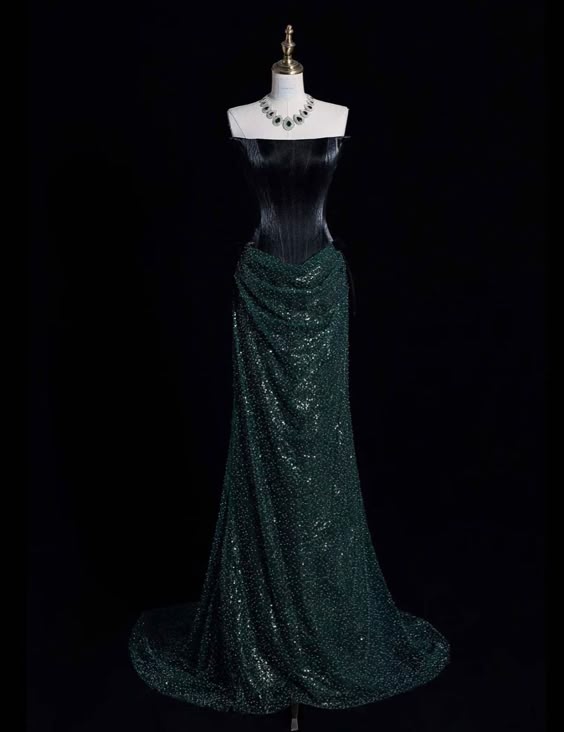 Elegant Mermaid Strapless Sequin Green Long Prom Dresses Formal Dress