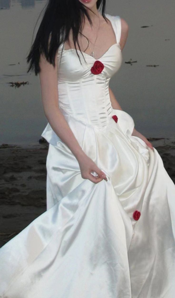 Gorgeous Sheath Rose Flowers Pleated Prom Dresses Formal Evening Dress
