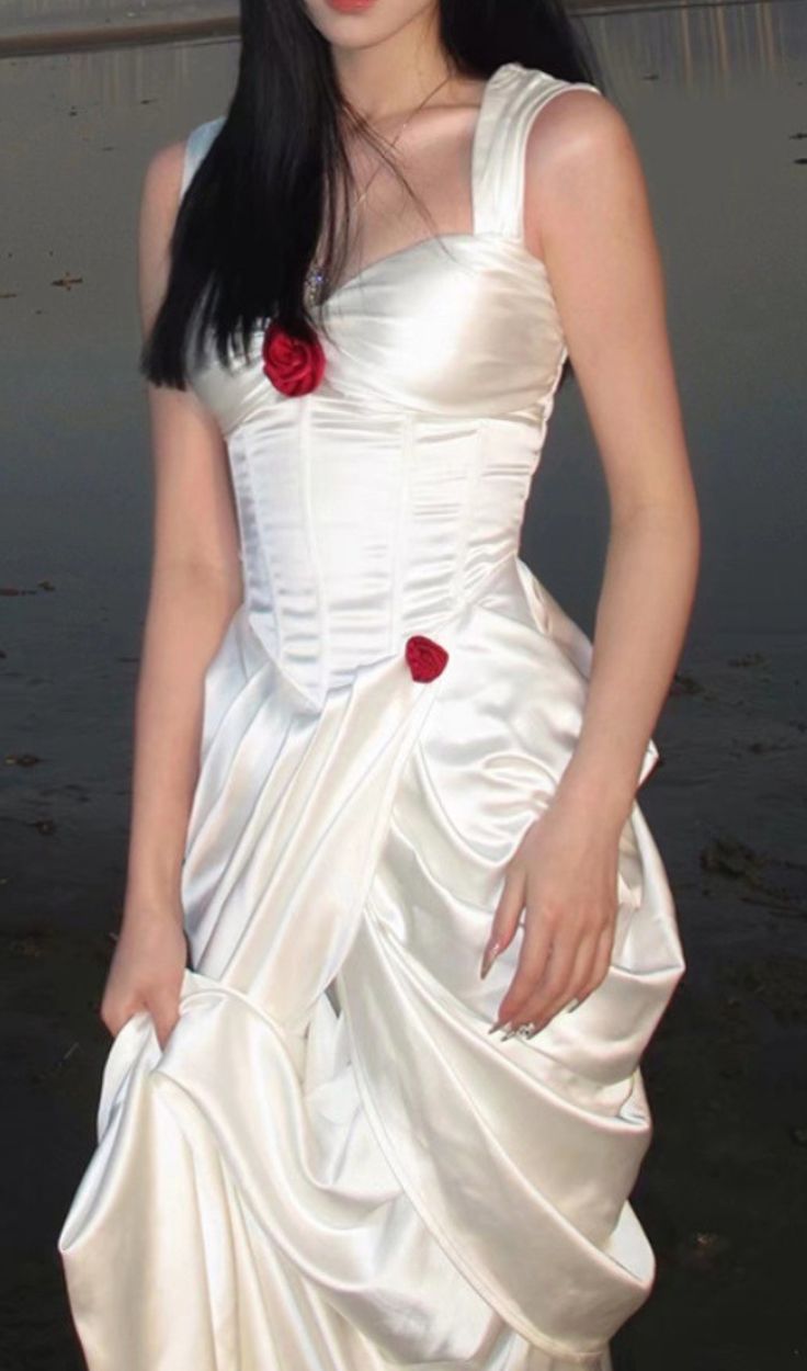 Gorgeous Sheath Rose Flowers Pleated Prom Dresses Formal Evening Dress