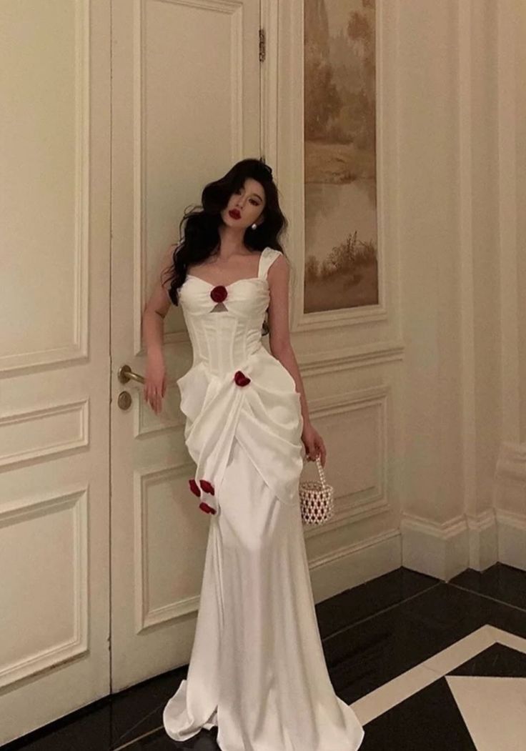 Gorgeous Sheath Rose Flowers Pleated Prom Dresses Formal Evening Dress