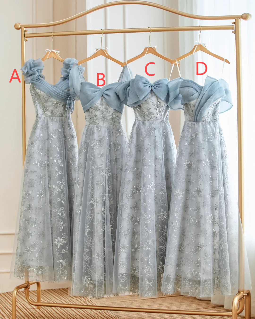 Pale Blue A Line Chiffon Tulle Lace Long Bridesmaid Dress