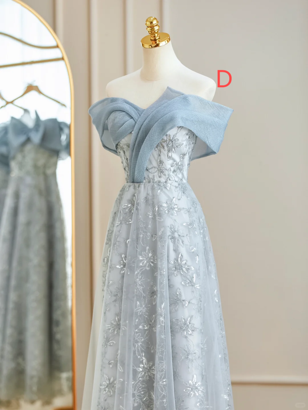 Pale Blue A Line Chiffon Tulle Lace Long Bridesmaid Dress