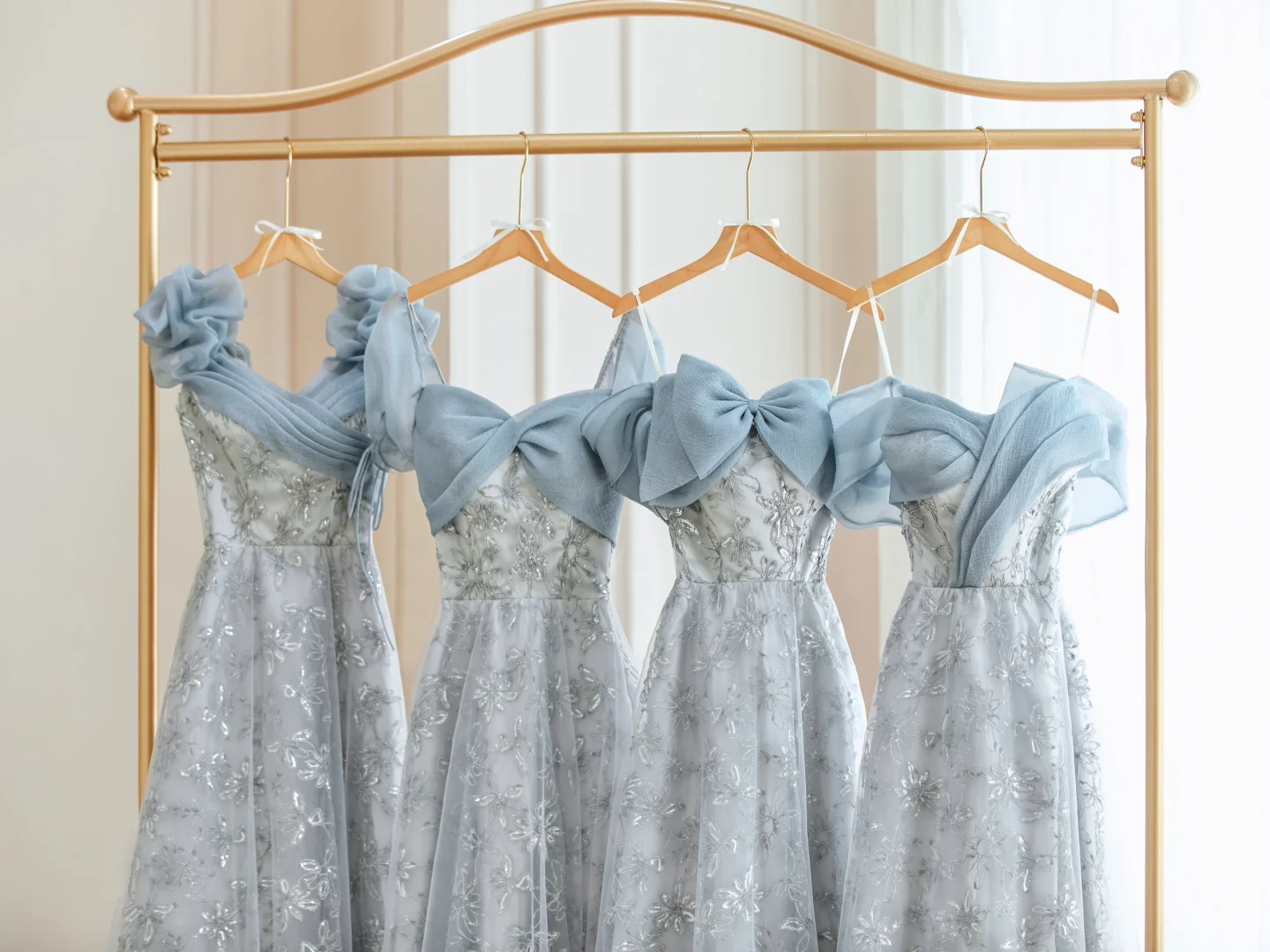 Pale Blue A Line Chiffon Tulle Lace Long Bridesmaid Dress