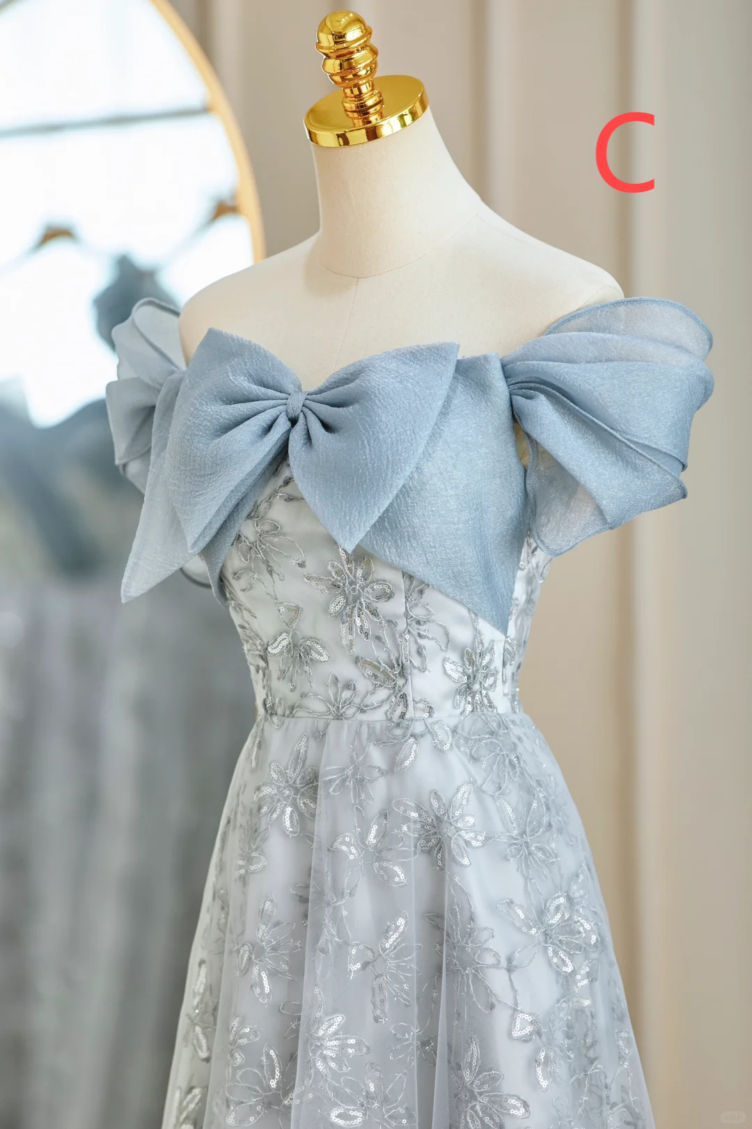 Pale Blue A Line Chiffon Tulle Lace Long Bridesmaid Dress