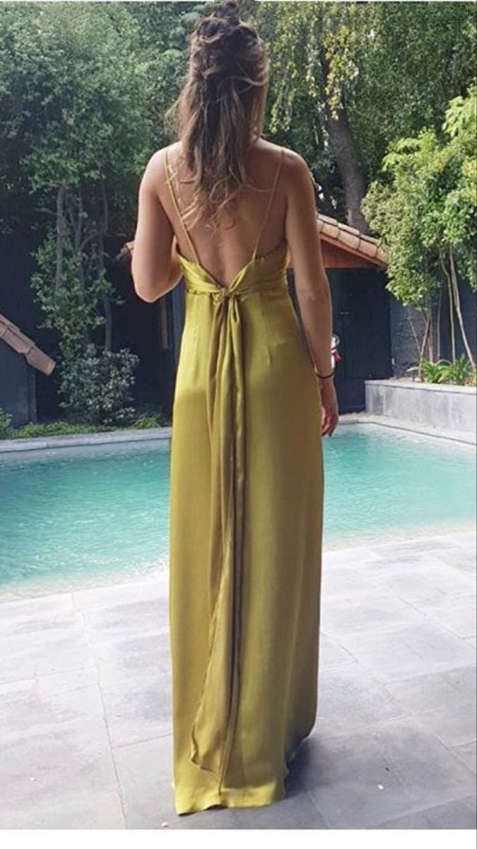 Modest Sheath Spaghetti Straps Gold Long Prom Dresses Evening Dress