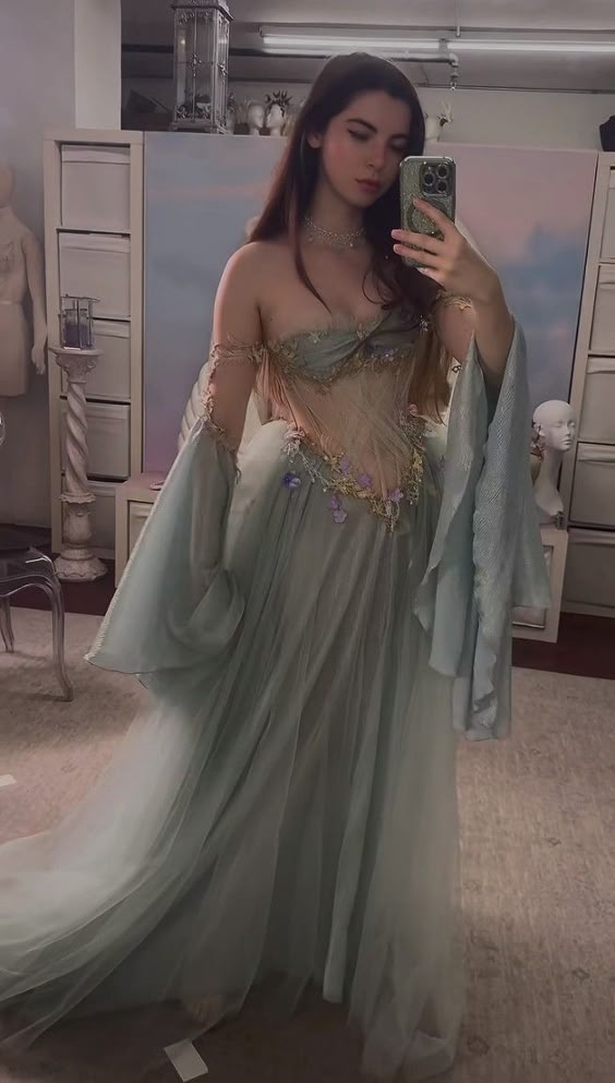 Princess Strapless Off The Shoulder Long Sleeves Dusty Green Floor Length Long Prom Dresses