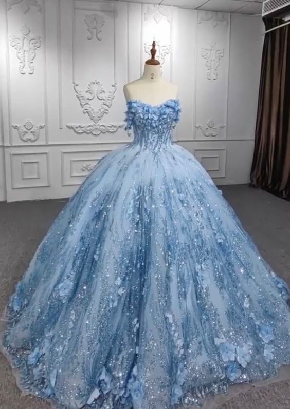Pretty Ball Gown Sweetheart Tulle Long Blue Floor Length Prom Dresses Blue Sweet 16 Dresses