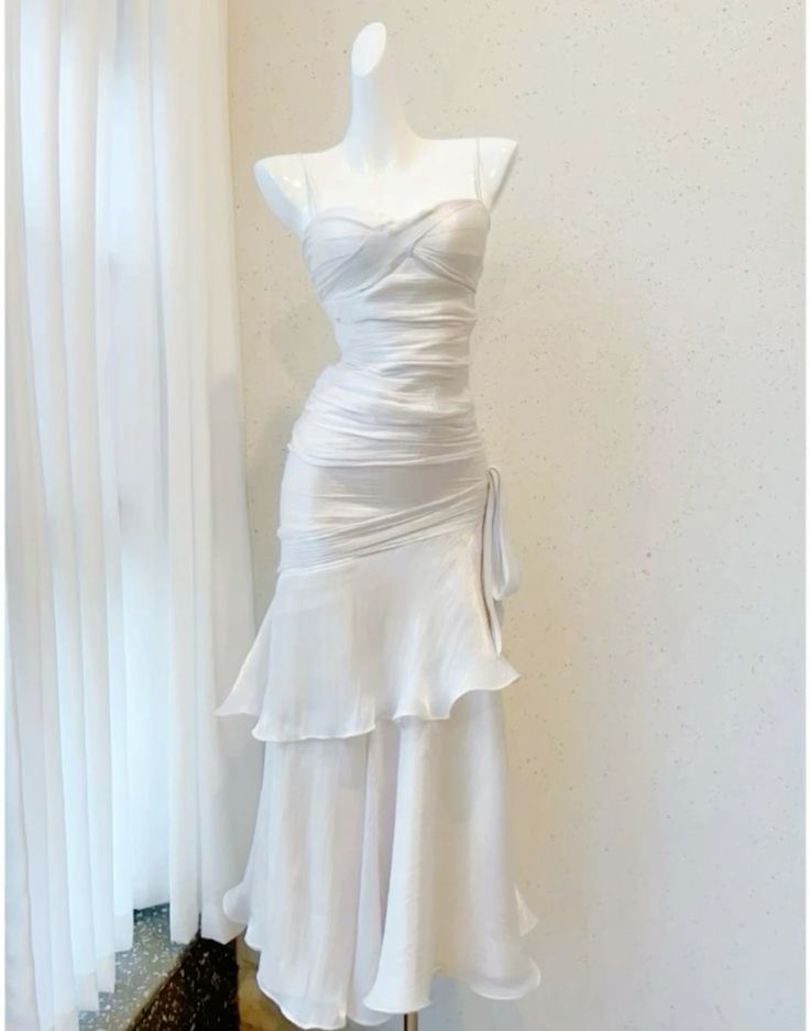 Elegant Sheath Straps Sleeveless White Prom Dresses Long Evening Dress