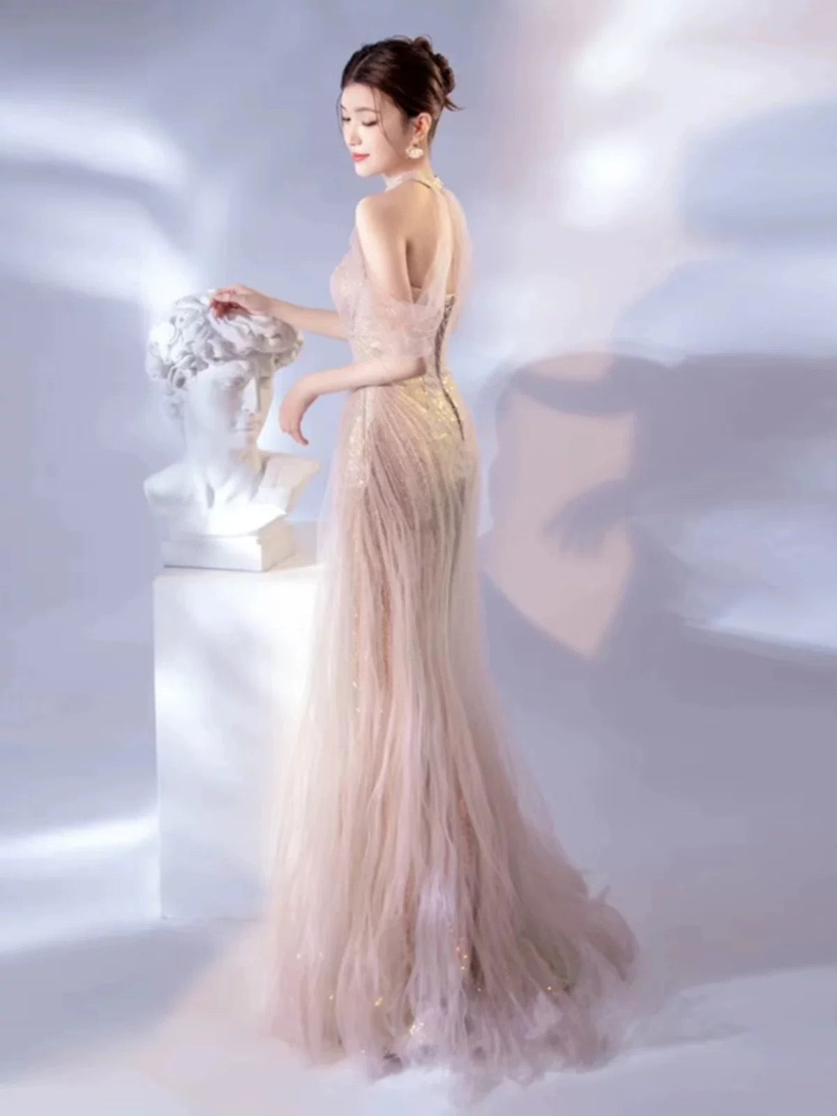 Pretty Mermaid Sweetheart Pink Sequin Prom Dresses With Ruffle Long Evening Dress