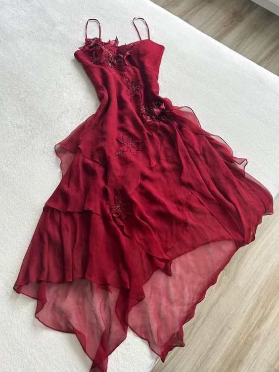 20th Birthday High Low Spaghetti Straps Burgundy Chiffon Homecoming Dresses Short Party Dress
