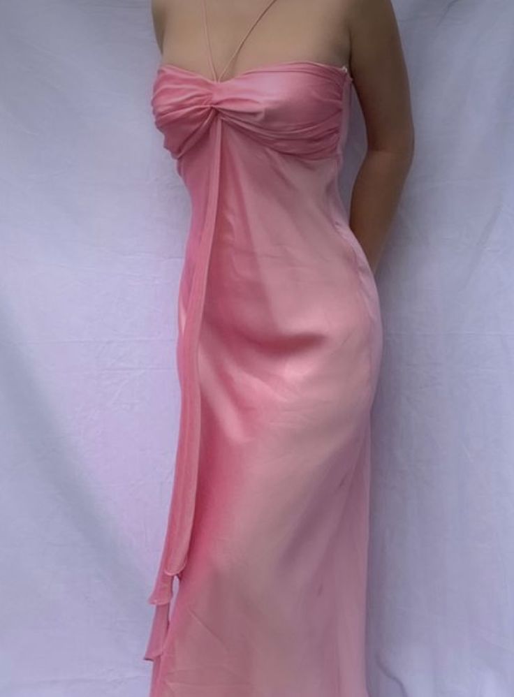 Pretty A line Halter Sleeveless Pink Chiffon Prom Dresses Long Evening Dress