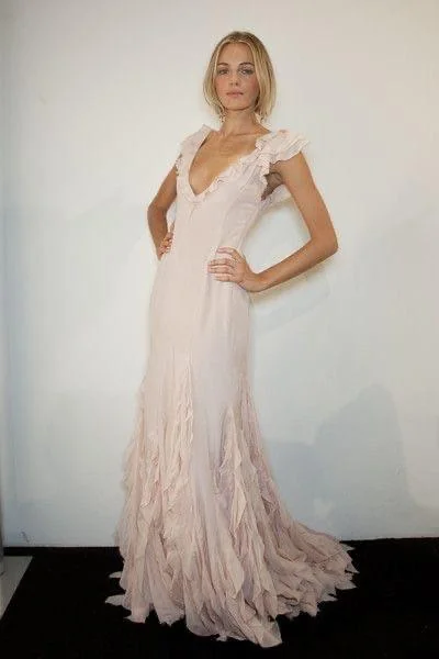 Pretty Mermaid V neckline Long Chiffon Prom Dresses Evening Dress