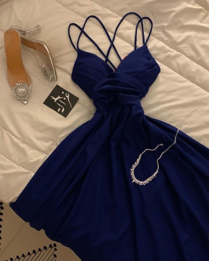 18th Birthday A line Spaghetti Straps Royal Blue Homecoming Dresses Knee Length Party Dress