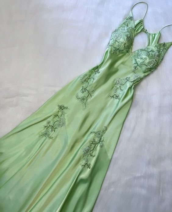 Gorgeous A Line Spaghetti Straps Mint Green Long Lace Prom Dresses Evening Dress