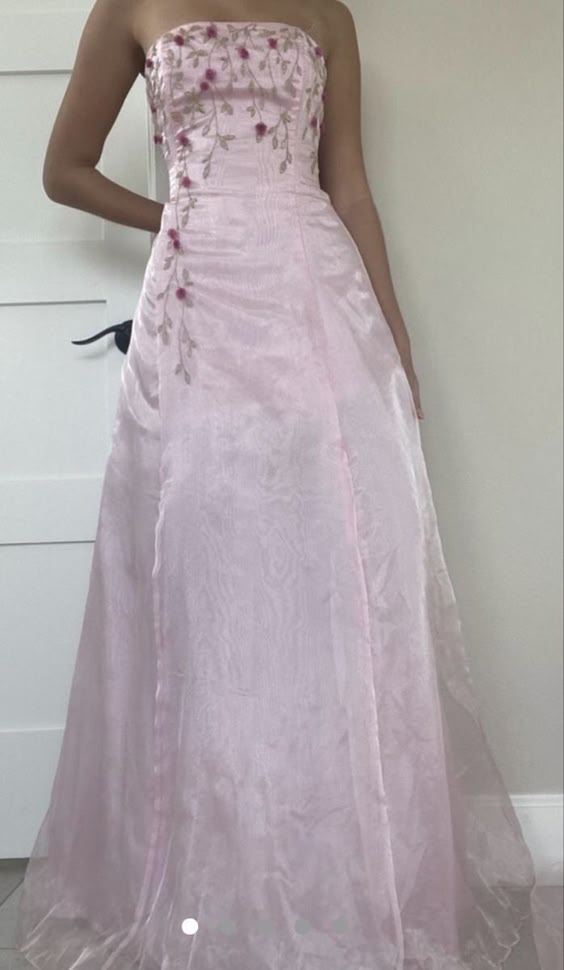 Gorgeous A line Strapless Pink Prom Gown With Beads Long Prom Dresses Evening Dress