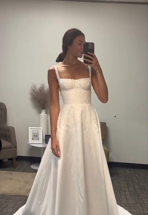 Elegant A Line Spaghetti Straps Long Satin White Prom Dresses Evening Dress
