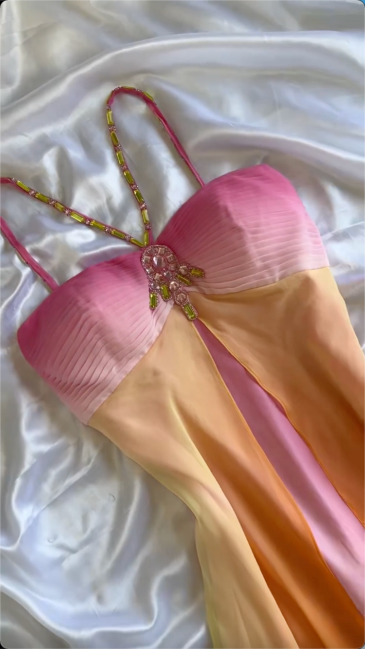 Elegant High Low Spaghetti Straps Ombre Chiffon Long Prom Dress