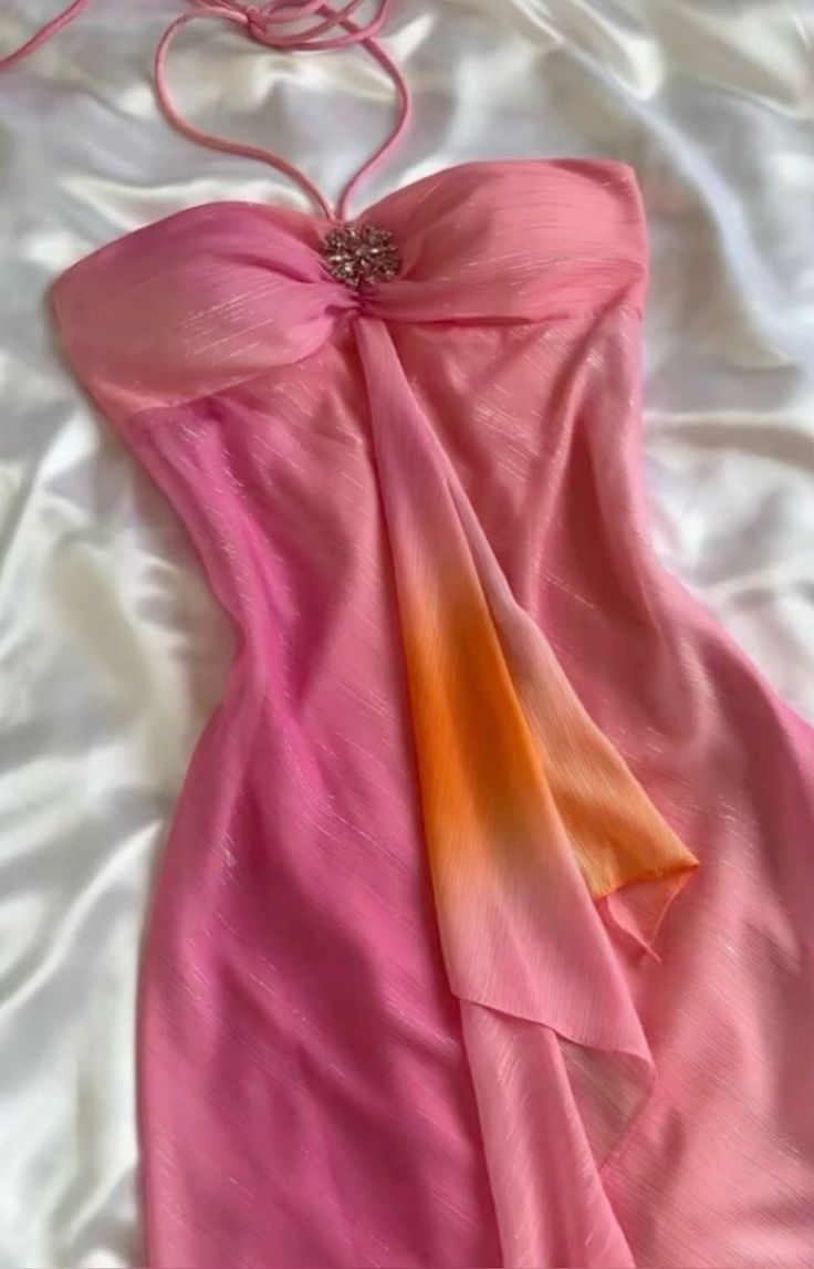 Gorgeous High Low Halter Ombre Pink Chiffon Prom Dresses Evening Dress