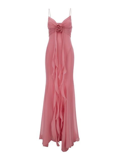 Vintage Mermaid Spaghetti Straps 90s Pink Chiffon Prom Dresses Evening Gowns