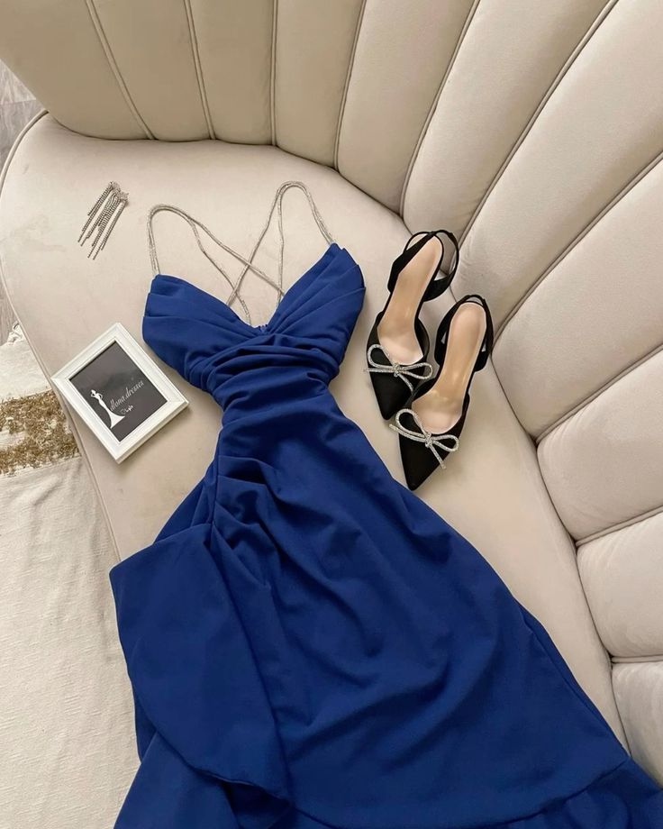 Vintage A Line Spaghetti Straps Royal Blue Long Prom Dresses Evening Gowns