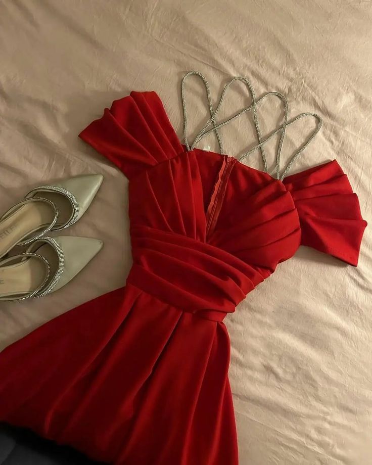 Modest A Line Spaghetti Straps Red Long Prom Dresses Evening Dress