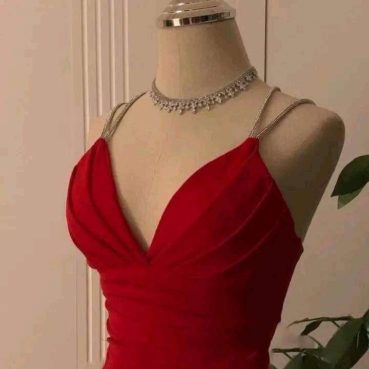 Modest A Line Spaghetti Straps Red Prom Dresses Evening Dress