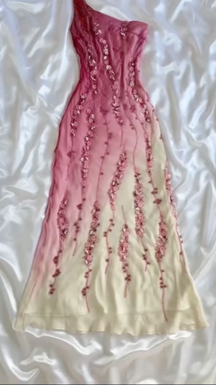 Vintage Sheath One Shoulder Chiffon Ombre Pink Floor Length Prom Dresses Evening Dress