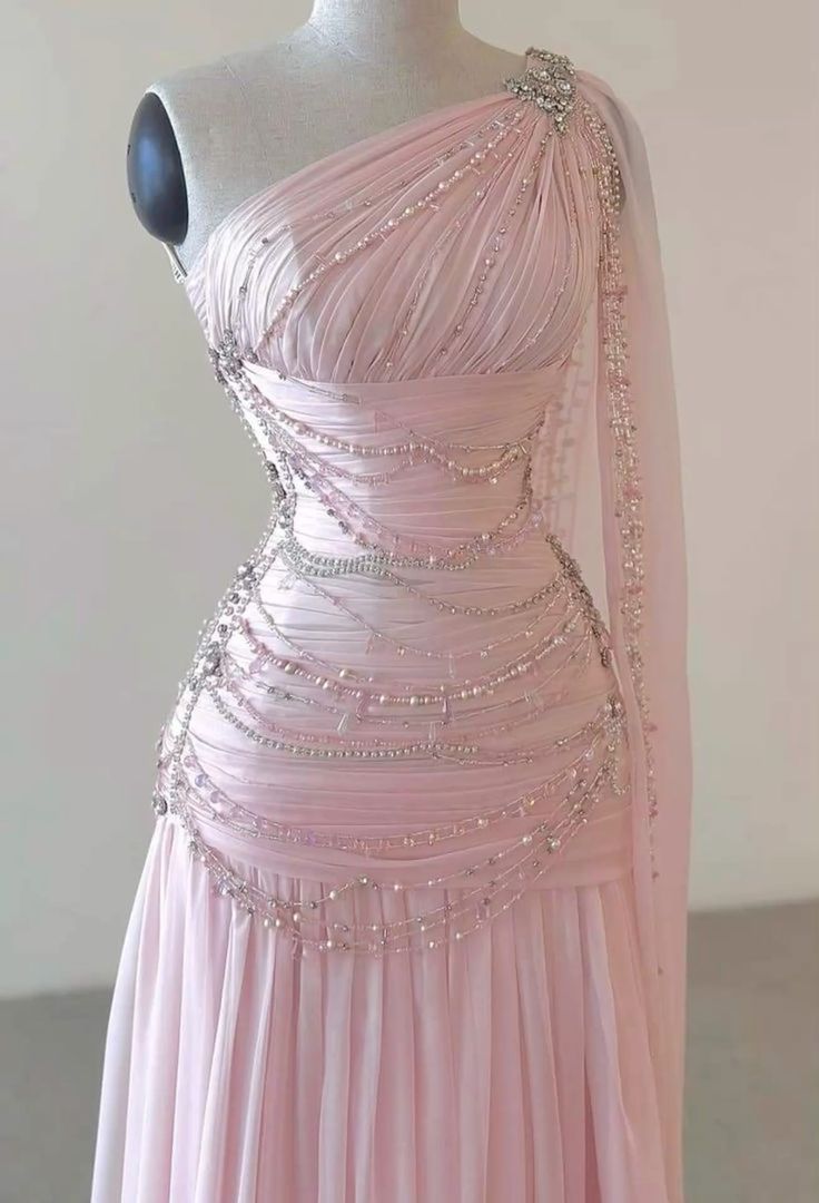 Vintage A Line One Shoulder Chiffon Floor Length Prom Dresses Beads Evening Dress