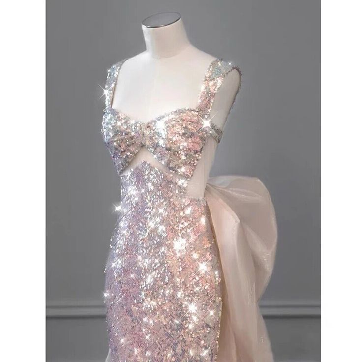 2025 New Elegant Mermaid Straps Sleeveless Bow-knot Sequin Long Prom Dresses