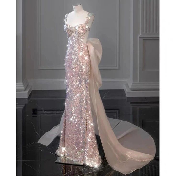 2025 New Elegant Mermaid Straps Sleeveless Bow-knot Sequin Long Prom Dresses