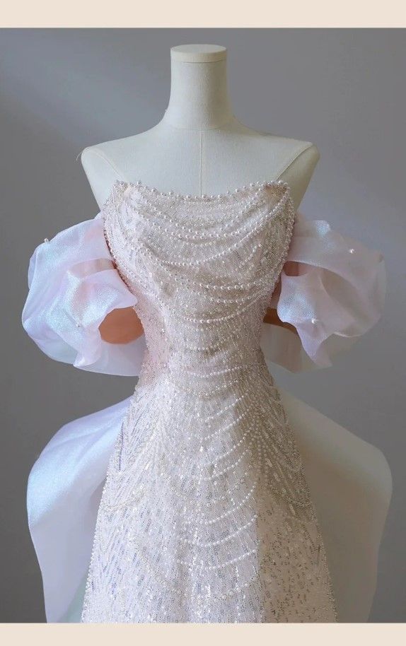 Elegant Off The Shoulder Light Pink Beaded Luxury Evening Dress Prom Dresses