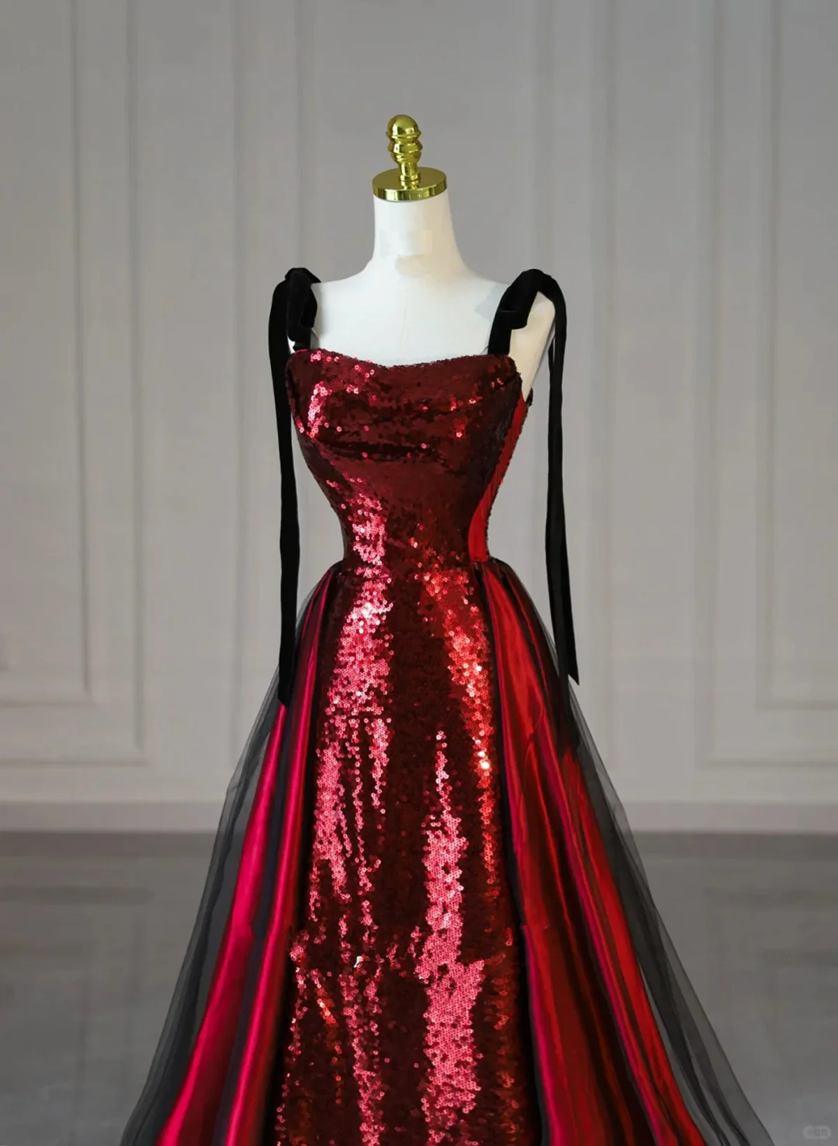 Sheath Sequins with Black Tulle Straps Long Party Dress, Sequins Prom Dress