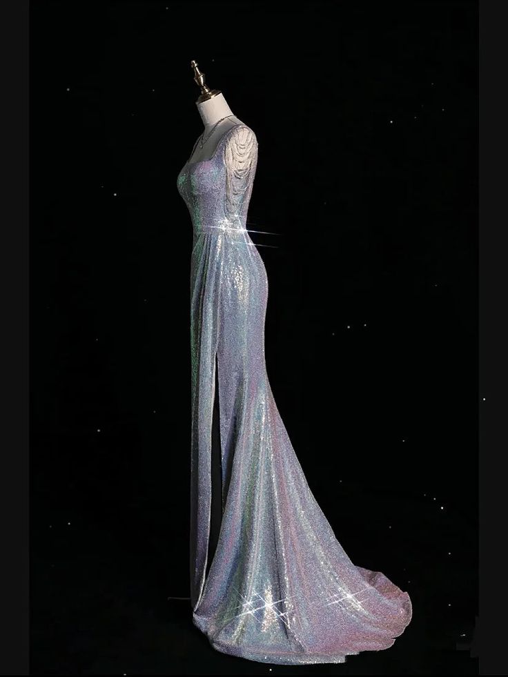 Sexy Women Square Collar Bead Tassel Long High Slit Mermaid Prom Dresses