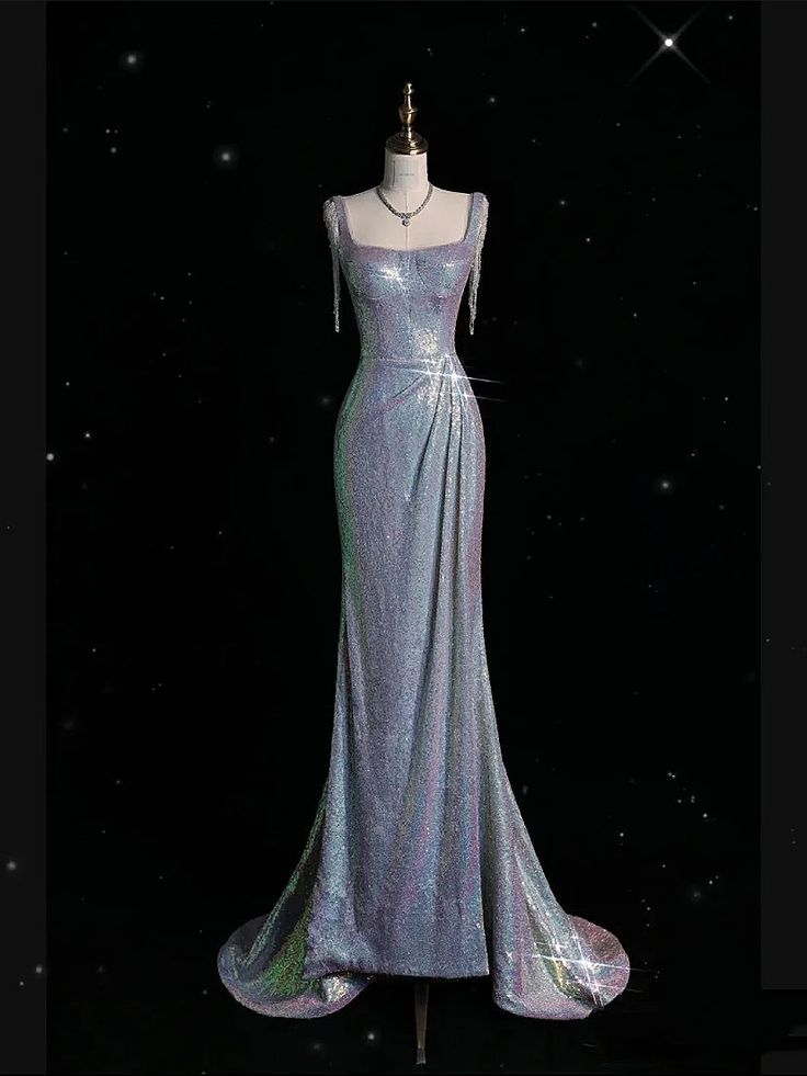 Sexy Women Square Collar Bead Tassel Long High Slit Mermaid Prom Dresses